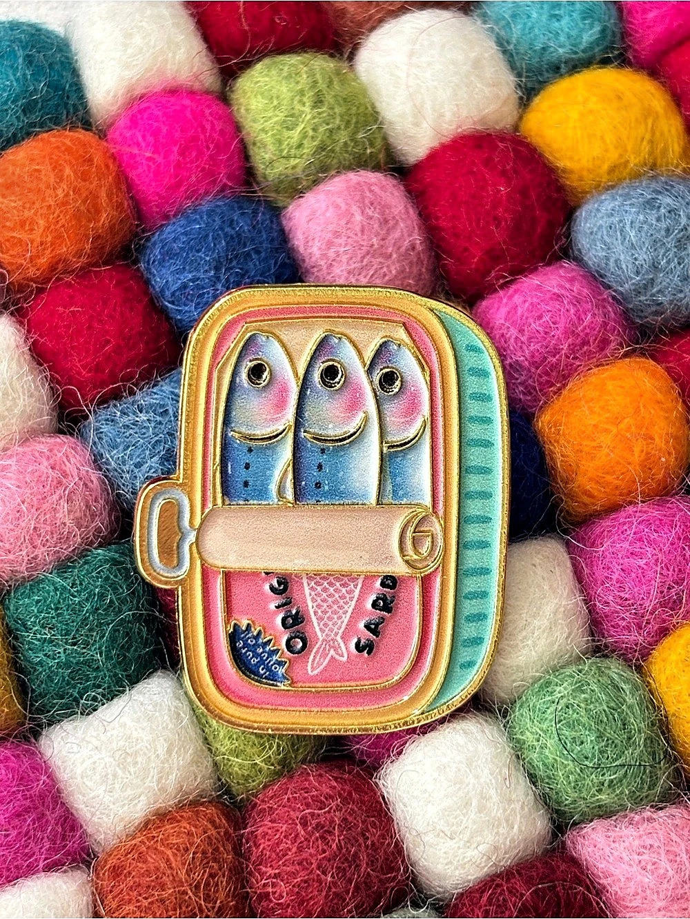 Fish Enamel Brooch in Pink & Blue